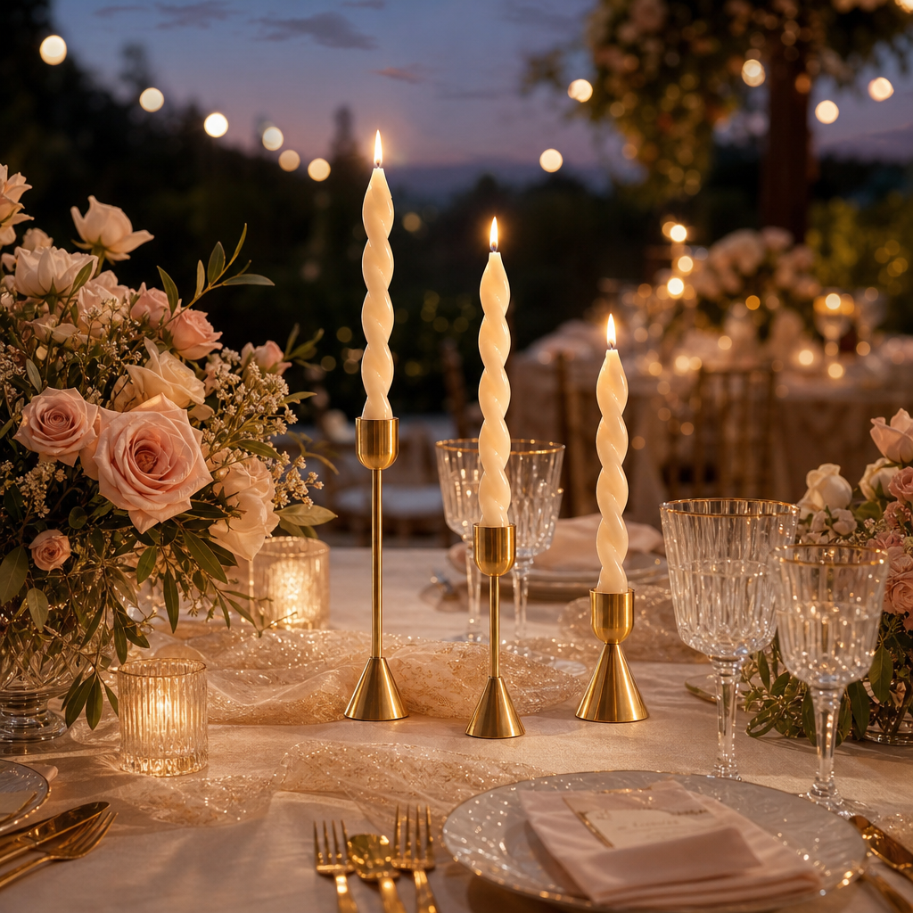 Table de mariage décorée de chandeliers dorés